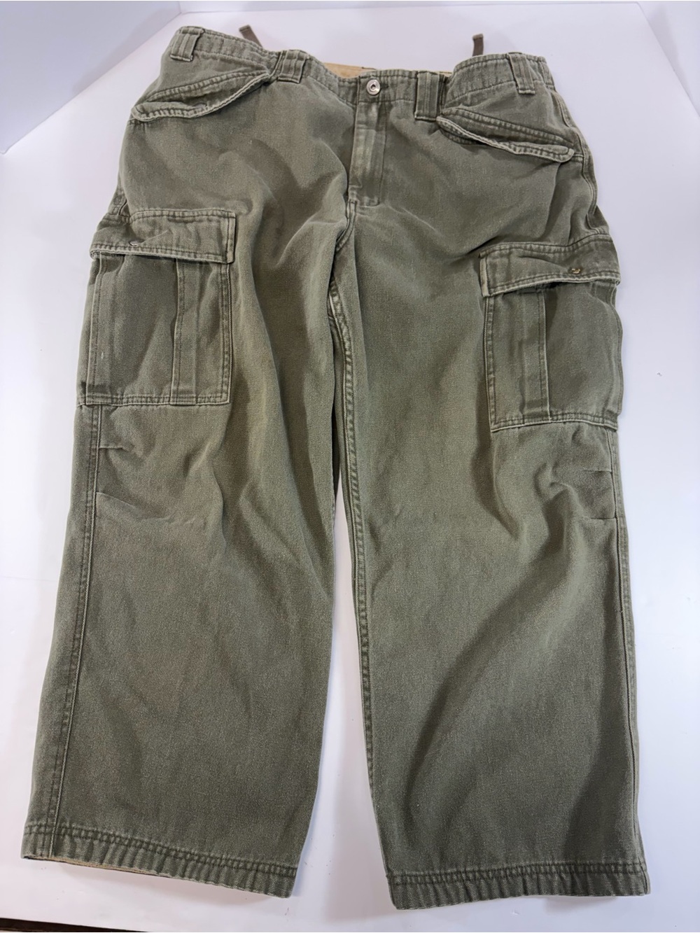 Duluth Trading Co Men Green 100% Cotton Canvas Cargo Pants 42x30 Workwear Flaw
